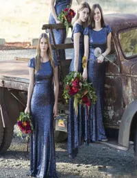 2018 Nuovo lusso con paillettes maniche ad aletta blu navy abiti da damigella d'onore per matrimonio lungo tubino abito da festa veloce 5948424