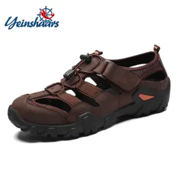 Stövlar yeinshaars casual mjuka sandaler äkta läder män skor sommar ny stor storlek man sandaler mode män sandaler tofflor