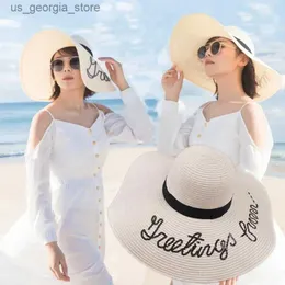 Wide Brim Hats Bucket Hats Beach Hat Womens Summer Big Cone Letter Love Heart Visitor Fold Embroiled Cover Travel str bucket hat Y240319