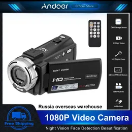 Andoer V12 Digital Video Camera 1080p 30MP HD 16x Zoom Portable Recording Camcorder 3 Inch LCD -skärm Video Camera Camcorder 240306