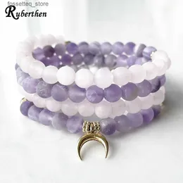 Charme Pulseiras Ruberthen 6mm Matte Ametista 108 Mala Novo Design Feminino Matte Rose Quartz Howlite Gemstone Energy L240319