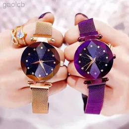 ساعة Wristwatches Women Women Starry Sky Magnetic Watches for Women 3D Glass Dial Ladies Diamond Quartz Wrist Watch Clock Relogio Feminino 24319