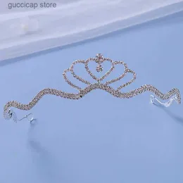 Tiaras Fashion Silver Rhinestone Hairband Bridband Set Wedding Tiara Hair Association include of Diamond Crown Jewelry Flower Girl Headdress Y240319