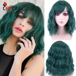 Parrucche sintetiche Parrucche Cosplay Parrucca sintetica da 14 pollici a caschetto corto Parrucche verdi con frangia Parrucca colorata per cosplay quotidiana per feste per donne Naturali come capelli veri 240327