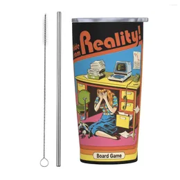 Tumbler Reality 70s 80s Sanat Tumbler 20oz Paslanmaz Çift Duvar Vakum Yalıtımlı Nostalji Mizah Kupası Soğuk için