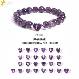 Bracciale rigido a 26 lettere dalla A alla Z Braccialetti di cristallo a forma di cuore iniziale Pietra naturale genuina Ametista Bracciale in sodalite di ossidiana per amante Bracciale in pietra naturale H283 240319