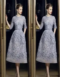 Abiti da sera Elie Saab Abiti eleganti in pizzo con applicazioni ALine Abiti da ballo 34 Maniche lunghe Lunghezza tè Vestito formale sexy da celebrità Cus9961718