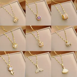 Colar de aço de titânio incrustado com diamante dourado estilo coreano – Corrente feminina com pingente H na clavícula