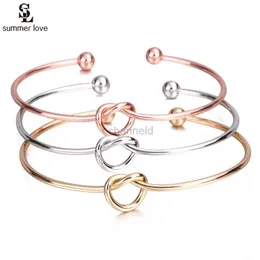 Bangle 10 pcs/lot simple love knot bracelet jewelry Femme gold color silver adjustable open cuff bracelets for women cheap wholesale 240319