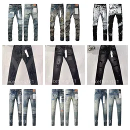 Men's Jeans Designer Purple Brand Mens Male Light Blue Y2k High quilting ripped for trend brand vintage pant Casual Solid Classic Straight Jean For Male Pant