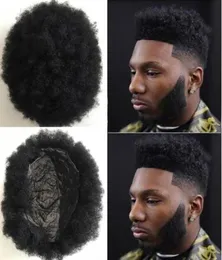 Sistema de cabelo masculino peruca super completa pele fina afro cabelo peruca jet cor preta 1 brasileiro virgem remy substituição do cabelo humano para men5288646