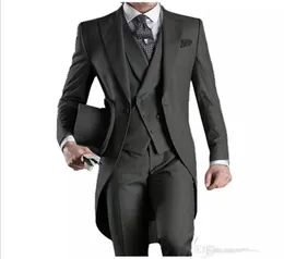 Wangyandress fraque masculino ternos jaqueta + calças colete cinza um botão três peças ternos de casamento para homens colete personalizado 5696922