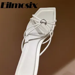 Slippers 2023 New Lharrow Band Love Rhinestone Square Toe Slippers Women Outside Holiday Slippers Women Sexy Thin Thin