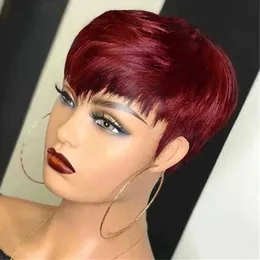 الباروكات الاصطناعية Pixie Cut شعر مستعار مسبقًا بوب بوب القصيرة المستقيمة للشعر البشري مع حزم لآلة النساء السوداء جعلت رخيصة 150 ٪ برازيلية 240328 240327