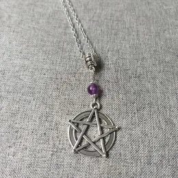 Pendanthalsband Pagan Wicca Moonstone Opalite Pentagram halsband finns också i Amethyst Black Onyx Witch Pentakel