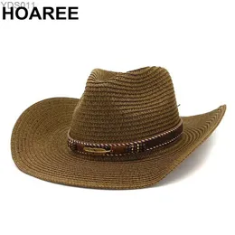 Breite Krempe Hüte Eimer HOAREE Sonne für Männer Frauen Str Cowboy Hut Panama Strand Sommer 2024 Vintage Dekoration Fedora Caps 240319