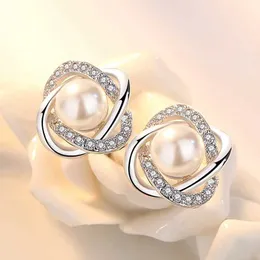 Küpe lüks 925 Gümüş İğne Küpe Zirkon İnci Twist Luxury Stud Küpeler Kadınlar için Brincos Pendientes Bijoux 230831