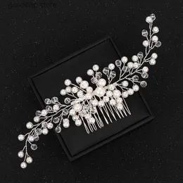 Tiaras Bridal Hair Combs Ornaments Crystal Hairwear Wedding Hair Accessories Silver Color Women Pearl Headpiece Headdress Decoration Y240319