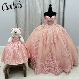 Pink Quinceanera Dresses Bed Appliques Ball Gown Princess Sweet 16 15 년 소녀 residos de 15 anos xv