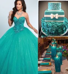 Luxury Crystal Pärlad Green Ball -klänning Quinceanera -klänningar Masquerade Prom Sweet 16 Dress Party Gowns Custom Size7030561