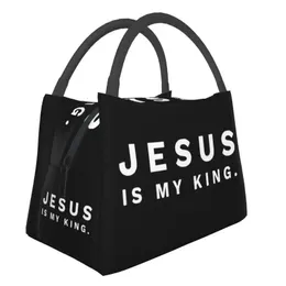 Jesus är min kung termisk isolerad lunchväska tro kristen gud återförsäljbar tote måltid matlåda 240315