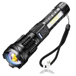 أدوات Super 90000 Lumens Flashlight 30W 18LELED TELESCOPIC ZOOM قوية Torch Torch Light Tactical Flashlight Lampy White Laser