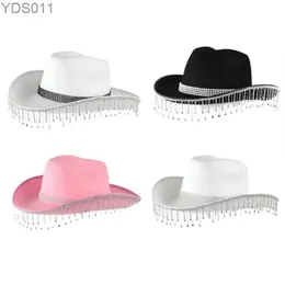 Breda breim hattar hink tasslar strass cowboy hatt stor sol skyddande lady nattklubb 240319