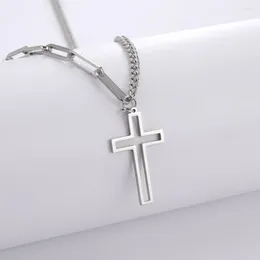 Pendant Necklaces Teamer Hollow Cross Necklace Women Stainless Steel Link Chain Square Christ Christian Amulet Punk Jewelry Birthday Gifts