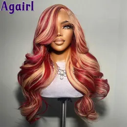 Synthetic Wigs 200% Pomegranate Red 613 Blonde Highlight 13x6 Lace Frontal Human Hair Wigs 13x4 Body Wave Lace Front Wigs for Women Pre Plucked 240328 240327