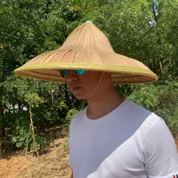 Wide Brim Hats Bucket Hats Bamboo Sun Hat for Adult Wide Brim Farmer Hat Breathable Asian Oriental Hat Bamboo Woven Str Hat Outdoor Laboratory Hat Y240319