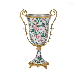 Vases Luxury Vintage Ceramic Craft Vase Antique Decorative Porcelain Gold Rim Designer With Brass Handles Flower