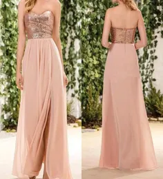 2018 Rose Gold Sequened Bridesmaid Dresses Sideethip Side Split a Lont Country Country Maid Of Honor Dons Beach Party7994929