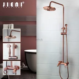 Kitchen Faucets JIENI Antique Copper Shower Set Bathroom Rainfall Shower Head Bath Spray Faucet Set 3 Functions W/Handle Shower Faucet 240319