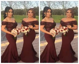 Dark Red 2018 Sparkly Squins Off Shoulder Long Bridesmaid Dresses Custom Arabic Formal Ondsidos de 신부 들러리 하녀 DRES1708903의 영광