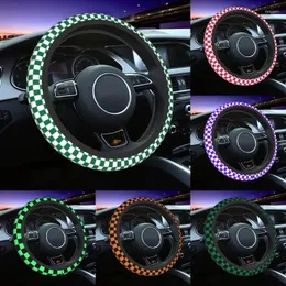 Steering Wheel Covers White And Cadmium Green Checkerboard Auto Car Cover Plaid Universal 15 Inch Protector For Trucks