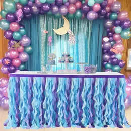 Tutu Table Skirt Tulle Decoration Mesh Birthnd Partyのためのふわふわのテーブルクロスベビーシャワージェンダー公開w 240307