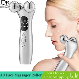 EMS Pulse Neck Face Massager Roller 4D آلة رفع مكافحة الشيخوخة إزالة التجاعيد داكنة داكنة العناية بالعيون أداة الجمال 240312