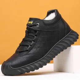 HBP Non-Brand New Leather Mens Casual Outdoor Shoes - Thick Fleece-lining Non-slip Warm and Cold-proof Cotton