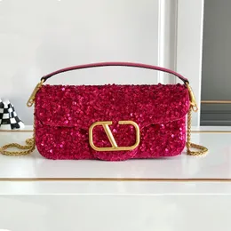 3D bordado frisado sacos de noite designer de luxo bolsa crossbody saco de noite moda feminina couro genuíno vermelho corrente sacola valencoes bolsa de ombro