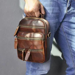 Väska kvalitet original läder manlig avslappnad axel messenger mode cross-body 8 "tabletter på mochila satchel 04c-d
