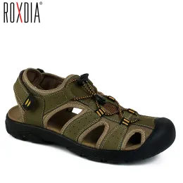 샌들 roxdia 여름 새로운 패션 통기 가능한 인과 관계 남자 샌들 정품 가죽 해변 신발 남자 신발 플러스 크기 3947 rxm005