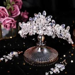 Tiaras luxuoso noiva feito à mão cristal nupcial conjunto de jóias headwear coroas tiaras cabeça flor casamento acessórios de cabelo y240319