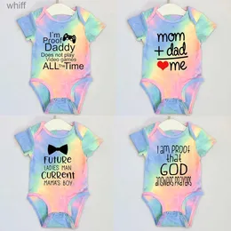 Rompers Daddy Mommy Newborn Baby Tie Dye Infant Romper Clothes Fashion Toddler Baby Boys Girls Summer Short Sugher Multicolor Bodysuitc24319