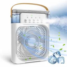 Elektrische Ventilatoren Elektrischer Ventilator Mini-Klimaanlage für Wasserkühlung im tragbaren Raumventilator 5 Desktop-USB-Spray 7-Farben-LED-Befeuchtungslampe 240319