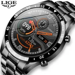 Watches Lige Steel Band Luxury Bluetooth Call Men Smart Watch Waterproof Sport Activity Fitness Watch 2023 Full Circle Touch Screen+Box