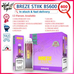 원래 Breze Stiik BS600 퍼프 일회용 E 담배 Vaper 바 500mAh 배터리 2ml 600 퍼프 12 맛