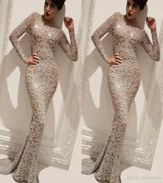 Sparkly långa ärmar sjöjungfru arabiska dubai prom klänningar juvelhalshändelse kväll festtävling klänningar plus storlek abendkleider mantel de5150782