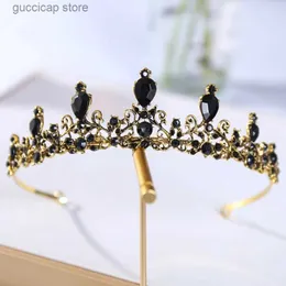 Diademi Spose corona moda fascia in oro cristallo nero temperamento nobile corona da sposa semplice copricapo festa di Halloween donna ebrea Y240319