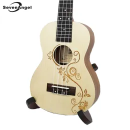 Gitarr 23 "Ukulele Concert Acoustic Mini Guitar Rosewood Fretboard 4 Strings Spruce Wood Ristningar Electric Ukelele Inbyggd pickup EQ