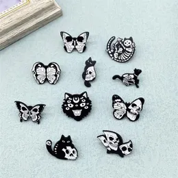 Broches retro estilo punk crânio borboleta exagerado metal esmalte broche personalidade criativa preto branco pequeno animal distintivo pino jóias